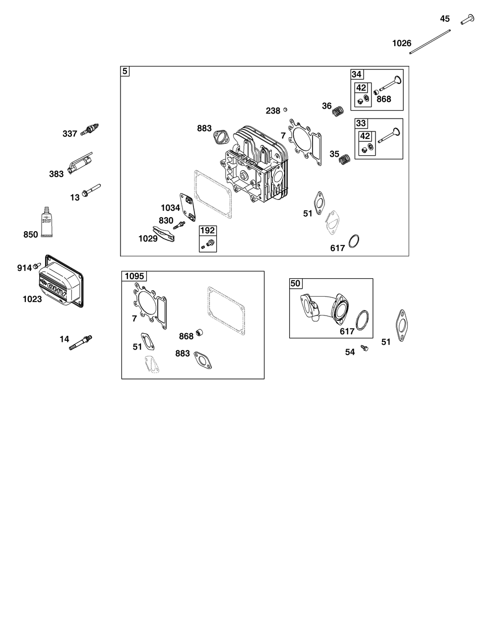 Cylinder Head Group Diagram and Parts List for 21R772-0025-H5 200000 - 399999 Briggs and Stratton Engine